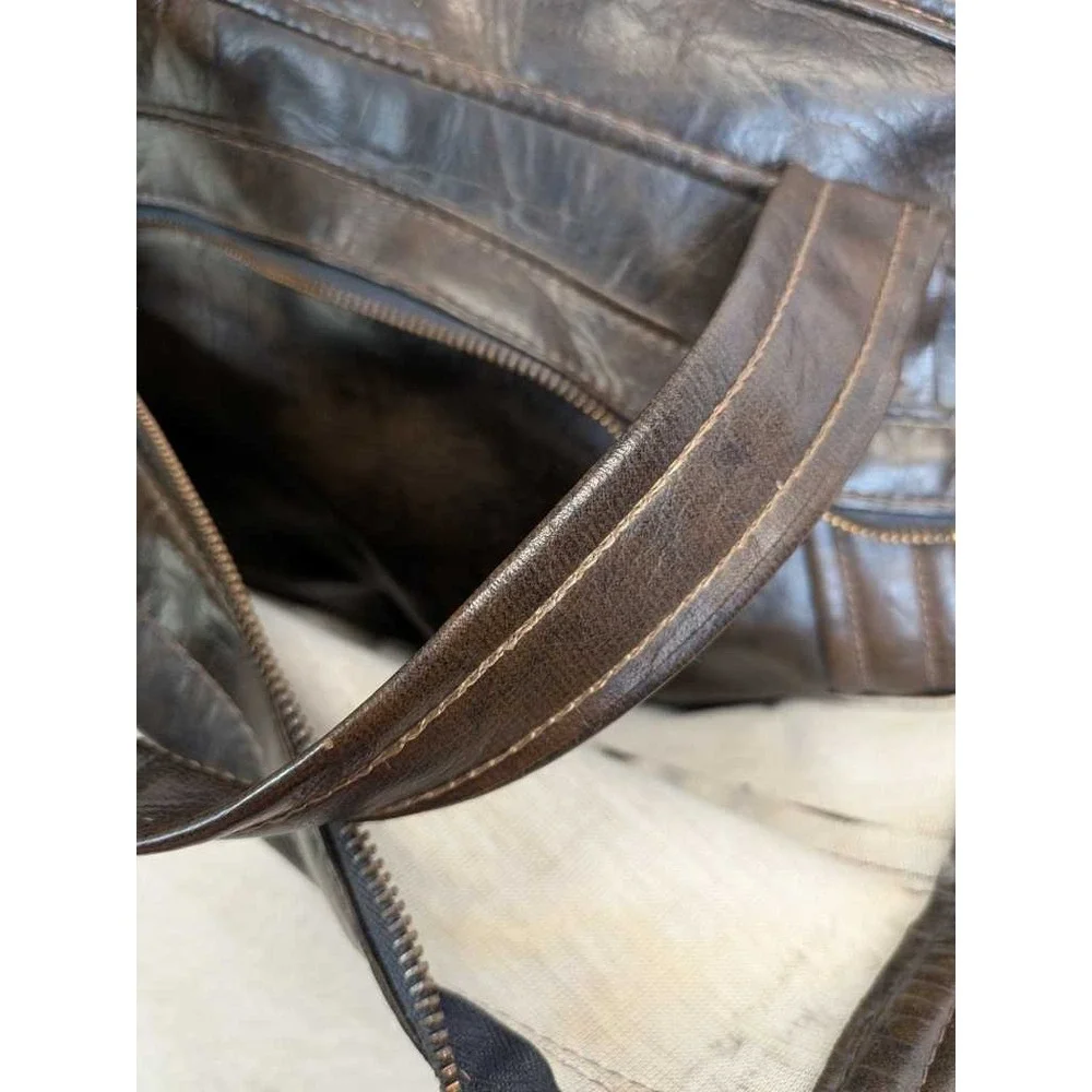 Abdalla of Atlanta Brown Faux Leather Satchel Duffle Weekender Travel Bag‎ Vtg